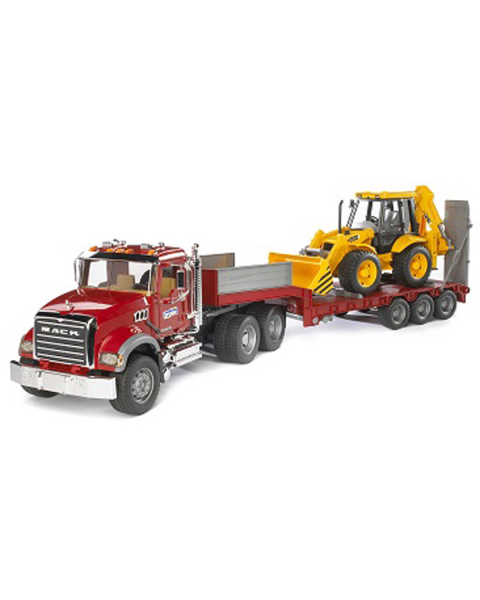 Bruder® Toy MACK® Granite Flatbed Truck with JCB Loader backhoe