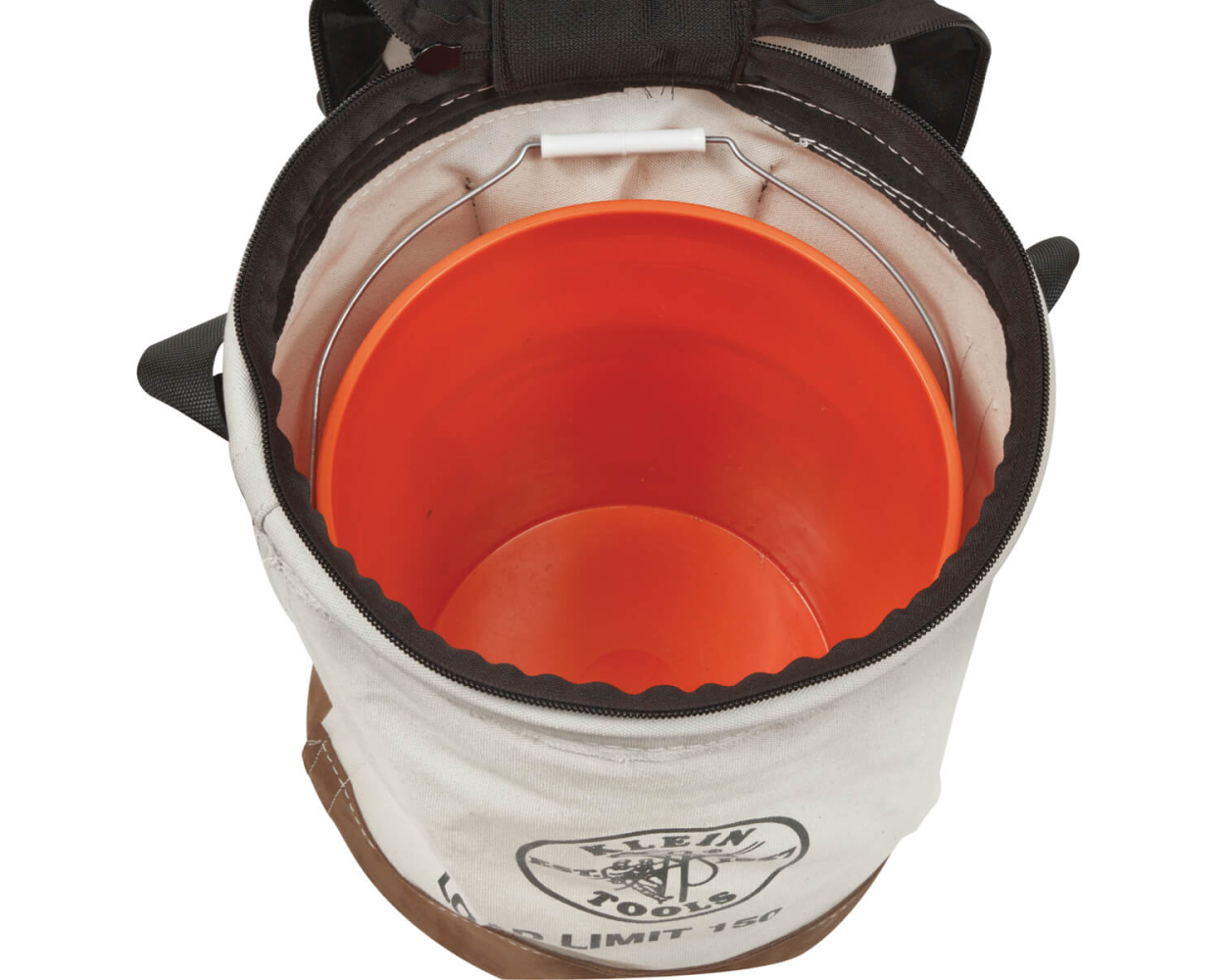 Klein 150lb Load Rated Leather-Bottom Bucket 14x22in - Top Closing